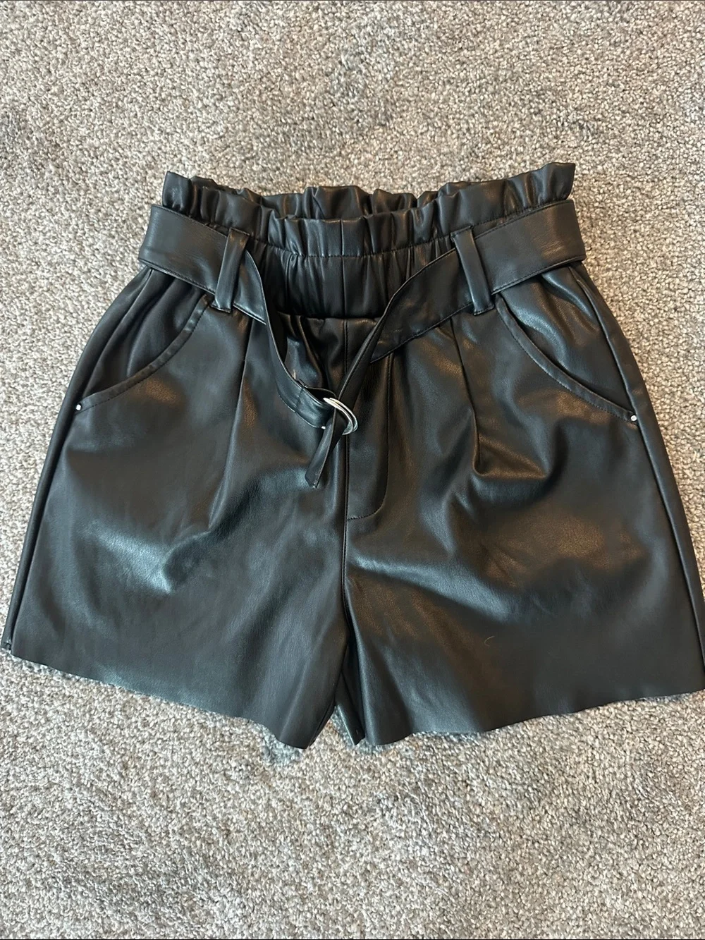 Mayoral Black Faux Leather Paperbag Waist Shorts with Belt